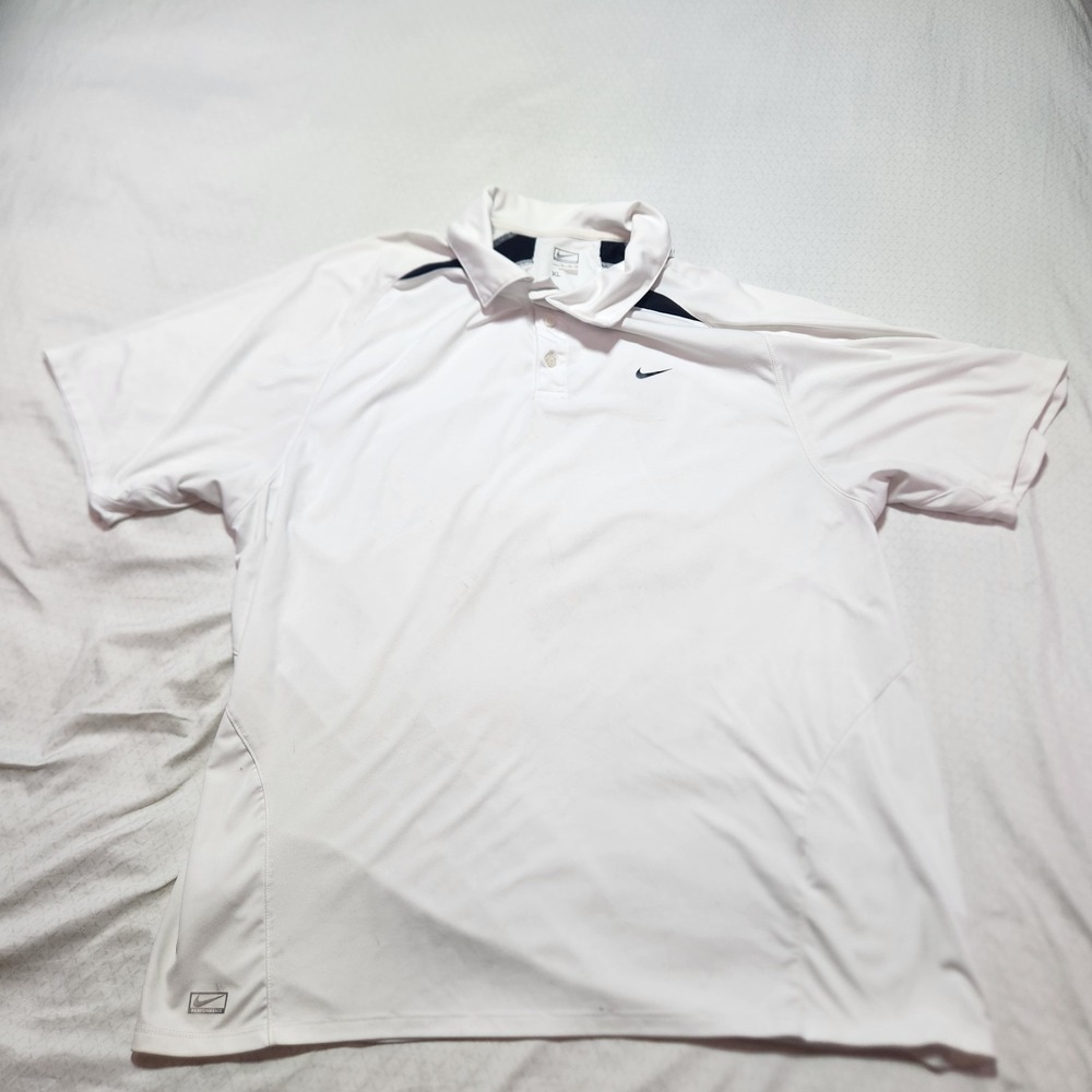 Nike Polo Shirt Men XL White Black Solid Short Sleeve Dri Fit Golf Casual
